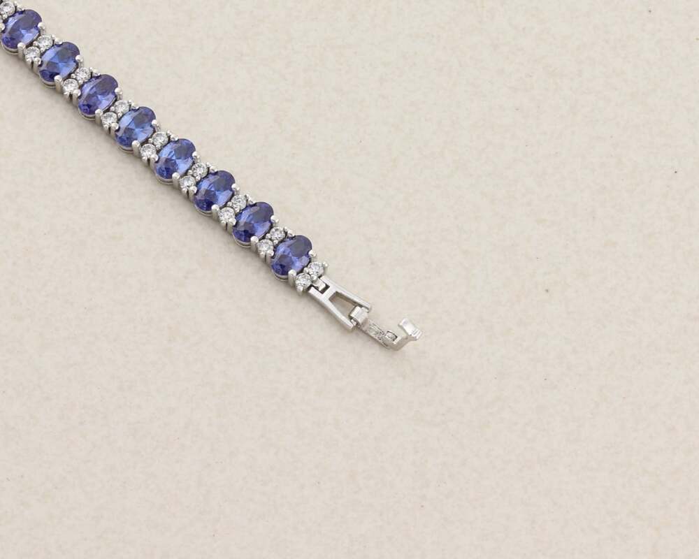 Sterling Silver Natural Tanzanite & Cubic Zirconia Tennis Bracelet 7 1/4" inch - Picture 8 of 8